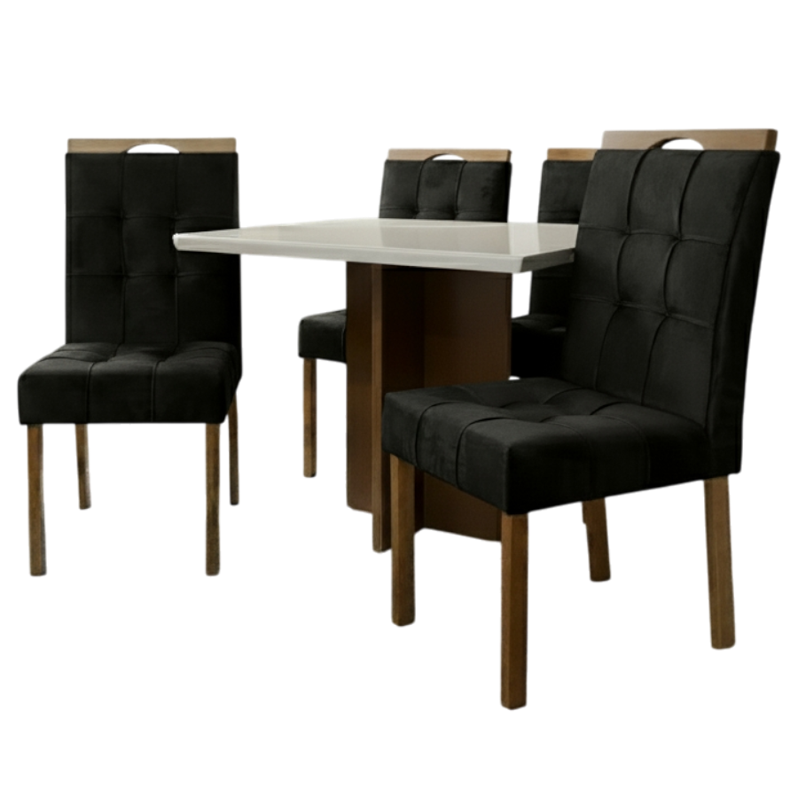 Mesa Salinas 90 (Tampo Dakota c/ vidro) Cinamomo/Off White com 4 Cadeiras Sophia Veludo Preto – CEL MÓVEIS + WM DECOR - Imagem 4