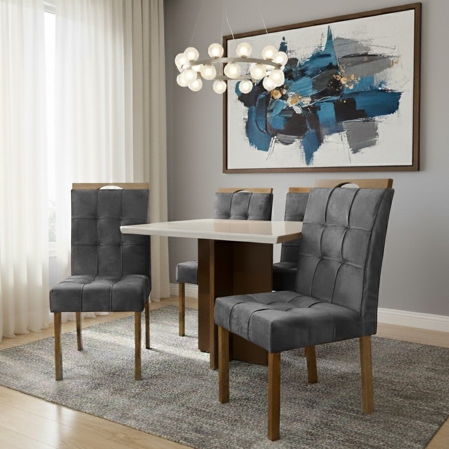 Mesa Salinas/Helô/Los Angeles 120 Cinamomo/Off White com 4 Cadeiras Sophia Veludo Cinza Grafite – CEL MÓVEIS + WM DECOR - Imagem 3