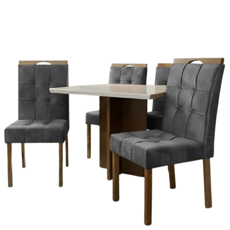 Mesa Salinas/Helô/Los Angeles 120 Cinamomo/Off White com 4 Cadeiras Sophia Veludo Cinza Grafite – CEL MÓVEIS + WM DECOR - Imagem 4