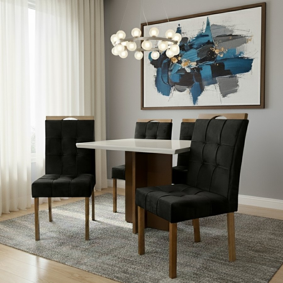 Mesa Salinas/Helô/Los Angeles 120 Cinamomo/Off White com 4 Cadeiras Sophia Veludo Preto – CEL MÓVEIS + WM DECOR - Imagem 3