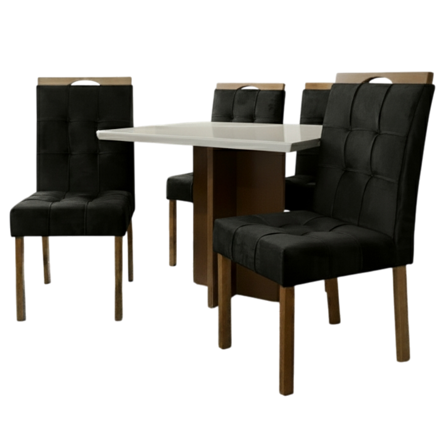 Mesa Salinas/Helô/Los Angeles 120 Cinamomo/Off White com 4 Cadeiras Sophia Veludo Preto – CEL MÓVEIS + WM DECOR - Imagem 4