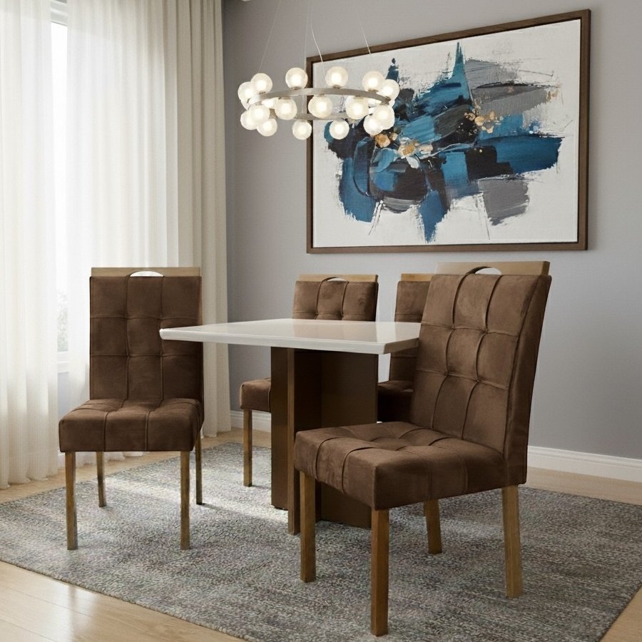 Mesa Salinas/Helô/Los Angeles 120 Cinamomo/Off White com 4 Cadeiras Sophia Veludo Marrom – CEL MÓVEIS + WM DECOR - Imagem 3
