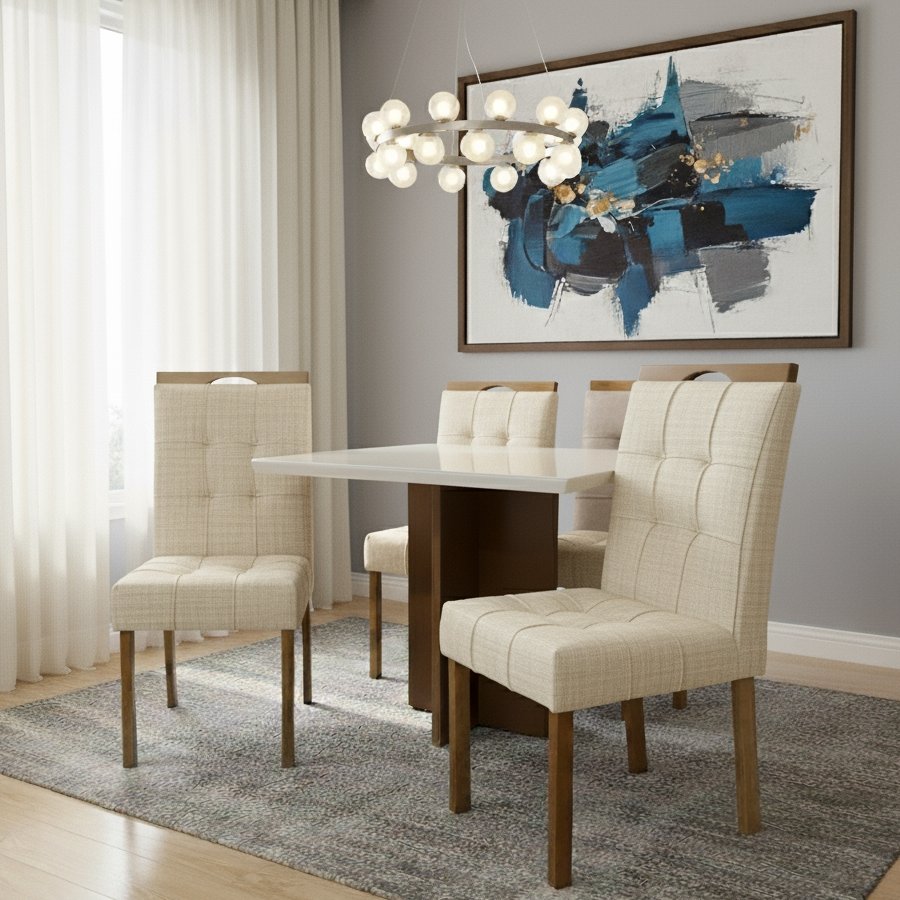 Mesa Salinas/Helô/Los Angeles 120 Cinamomo/Off White com 4 Cadeiras Sophia Linho Bege 200 – CEL MÓVEIS + WM DECOR - Imagem 3