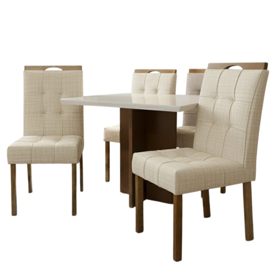 Mesa Salinas/Helô/Los Angeles 120 Cinamomo/Off White com 4 Cadeiras Sophia Linho Bege 200 – CEL MÓVEIS + WM DECOR - Imagem 4