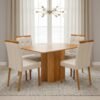 Mesa Recife 120 Cinamomo Laminado com 4 Cadeiras Sophia Veludo Bege – CEL MÓVEIS + WM DECOR