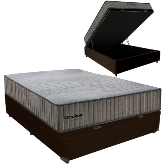 Alternative view of Colchão Casal Exclusive Foam HR 33 + Base Box Baú Corino Marrom – ORTOBOM + BIOSTAR