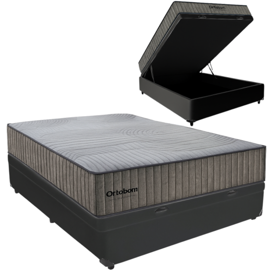 Alternative view of Colchão Casal Exclusive Foam HR 33 + Base Box Baú Corino Preto – ORTOBOM + BIOSTAR