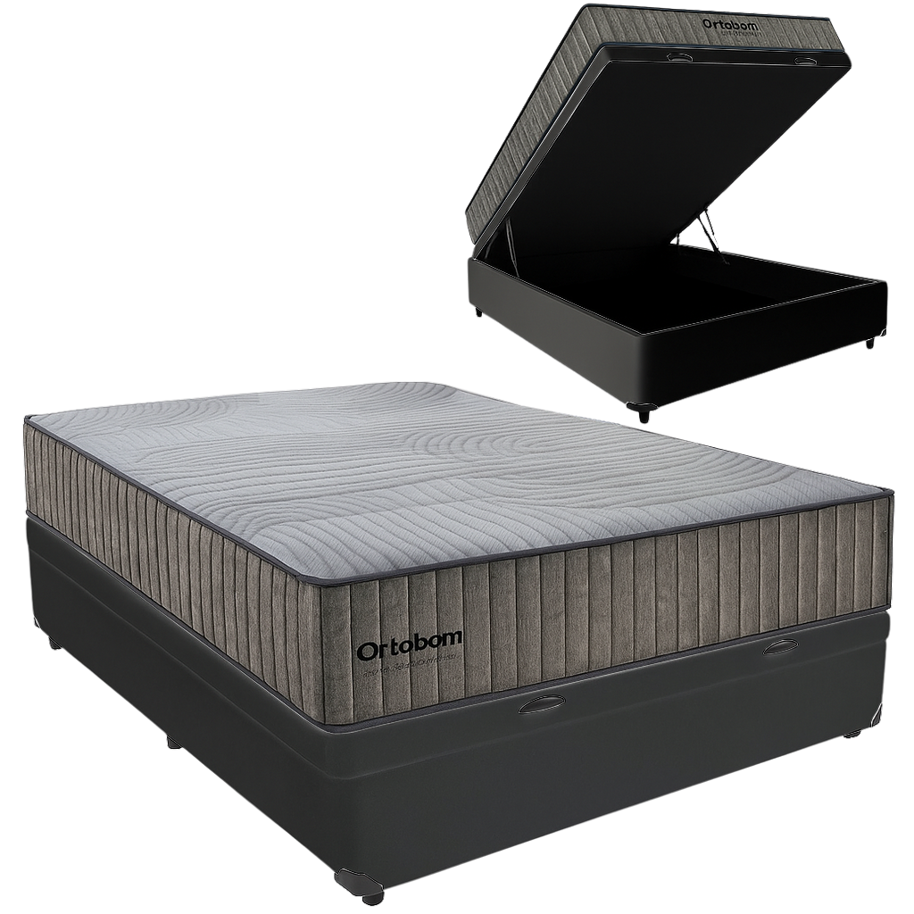 Colchão Casal Exclusive Foam HR 33 + Base Box Baú Corino Preto – ORTOBOM + BIOSTAR - Imagem 2