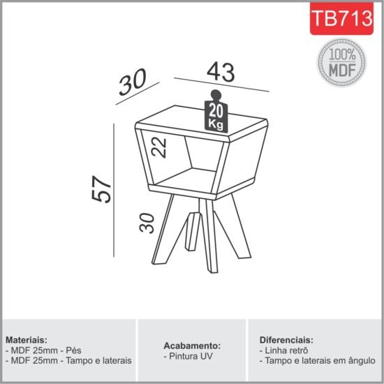 Alternative view of Mesa de Canto TB713 OffWhite/Freijó – DALLA COSTA