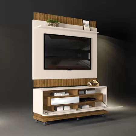 Painel + Bancada até 60" Vitti Off White/Demolição - DJ MÓVEIS - Imagem 4