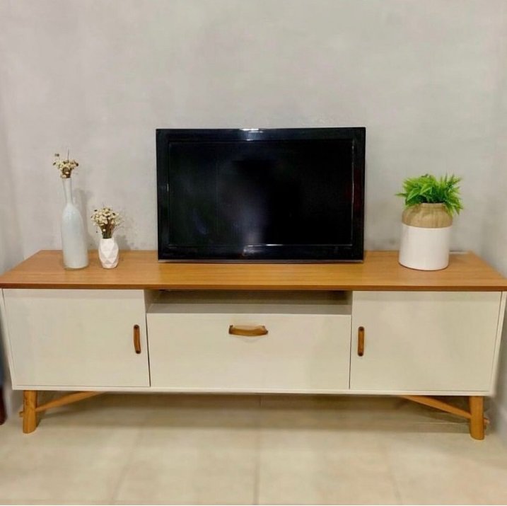 Rack até 75" Felix Off White/Cedro Natural - EDN MÓVEIS - Imagem 3