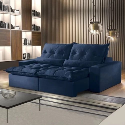 Sofá Retrátil e Reclinável Avalon 2,00 m Veludo Azul - IMPÉRIO ESTOFADOS