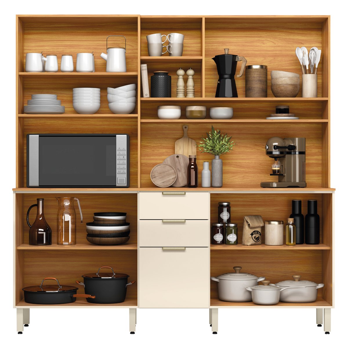Kit Cozinha Amora 1,98 m Cinamon Touch/Off White - DEMÓBILE - Imagem 2
