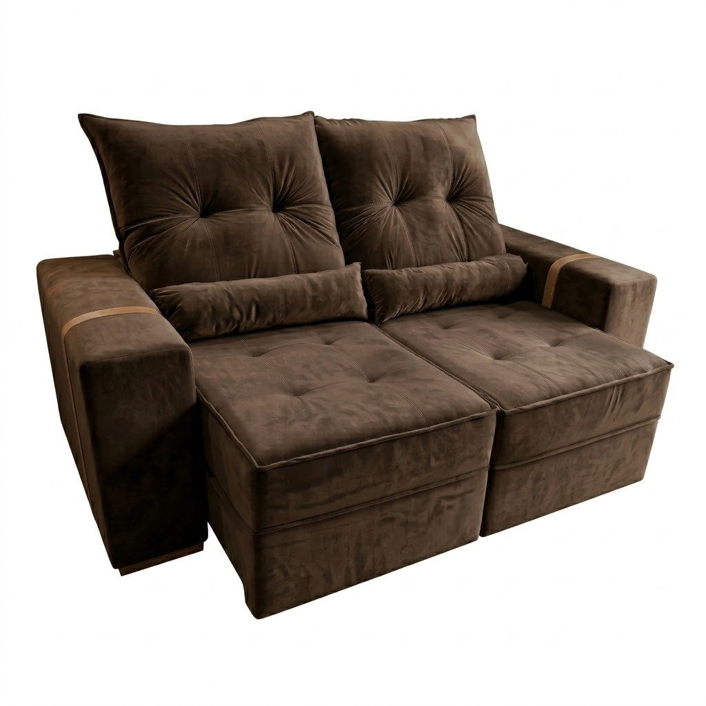 Sofá Retrátil e Reclinável Júnior 1,80 m Veludo Marrom 05 - IMPERIAL DECOR - Imagem 2