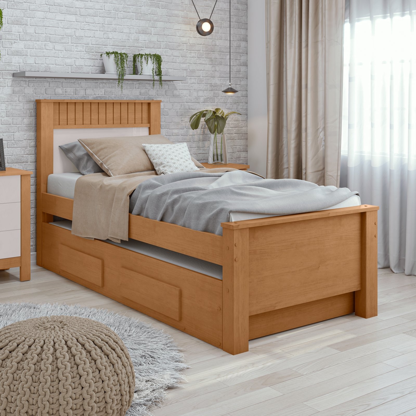 Cama Solteiro Athenas com Auxiliar Amêndoa Clean/Off White/Amêndoa Clean – LOPAS - Imagem 2