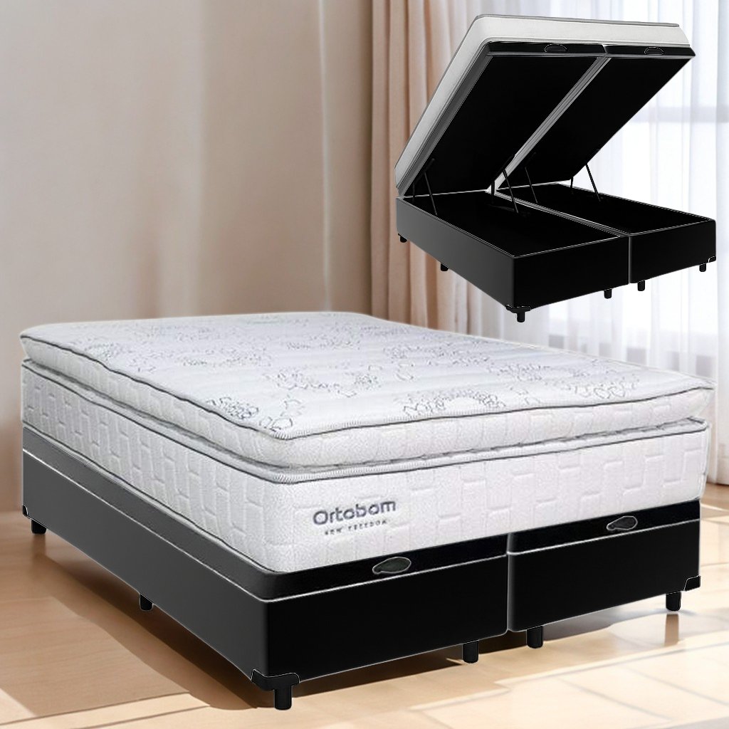 Colchão Queen New Freedom 32 cm D33 Molas Ensacadas + Base Baú Corino Preto – ORTOBOM + BIOSTAR - Imagem 3