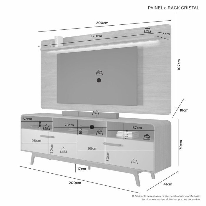 Painel até 70″ Cristal Cinamomo + Rack Cristal Cinamomo/Off White – JCM MOVELARIA - Imagem 4