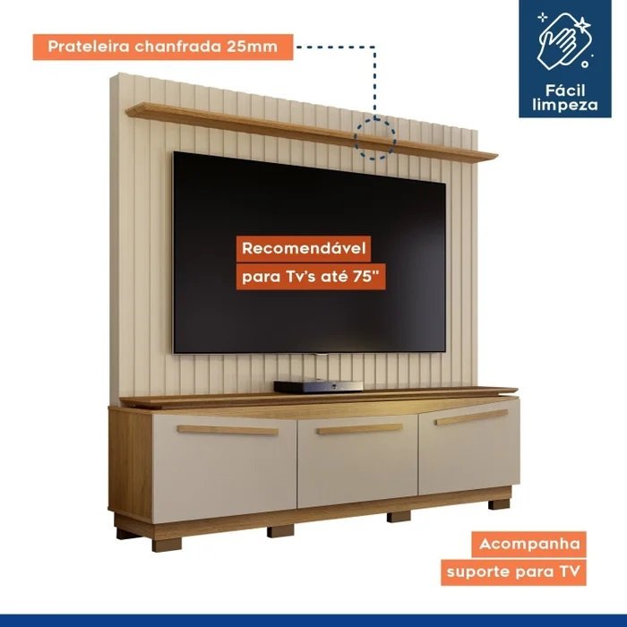 Home Theater até 75" Montreal Off White/Cinamomo - VALDEMÓVEIS - Imagem 3