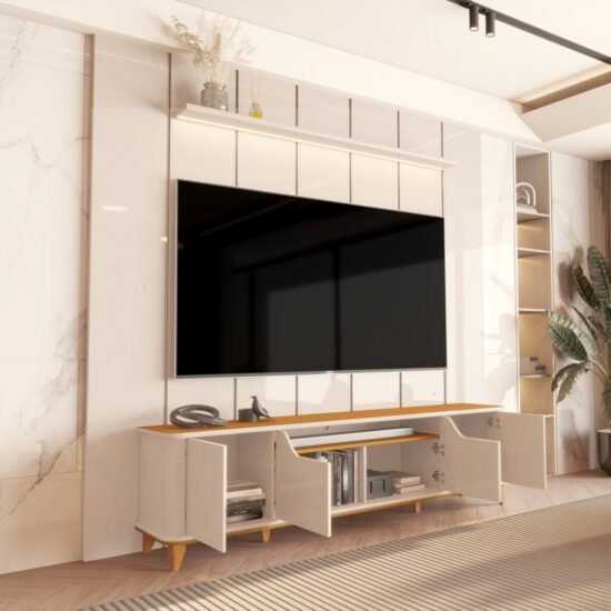 Alternative view of Painel até 75″ Lumi 2.19 Off White + Rack Aron Off White/Cedro – EDN MÓVEIS