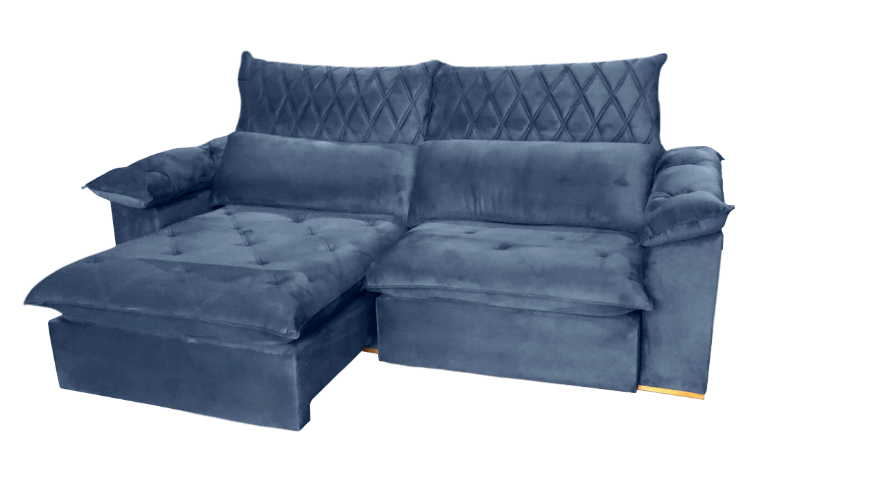 Sofá Retrátil e Reclinável Arezzo 2,50 m Veludo Azul - ARJAN DECOR - Imagem 2