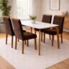 Mesa Capri 120 (C/Vidro) Cinamomo/Off White com 4 Cadeiras Las Vegas Veludo Marrom 17 – MÓVEIS VALVERDE + OURO DECOR