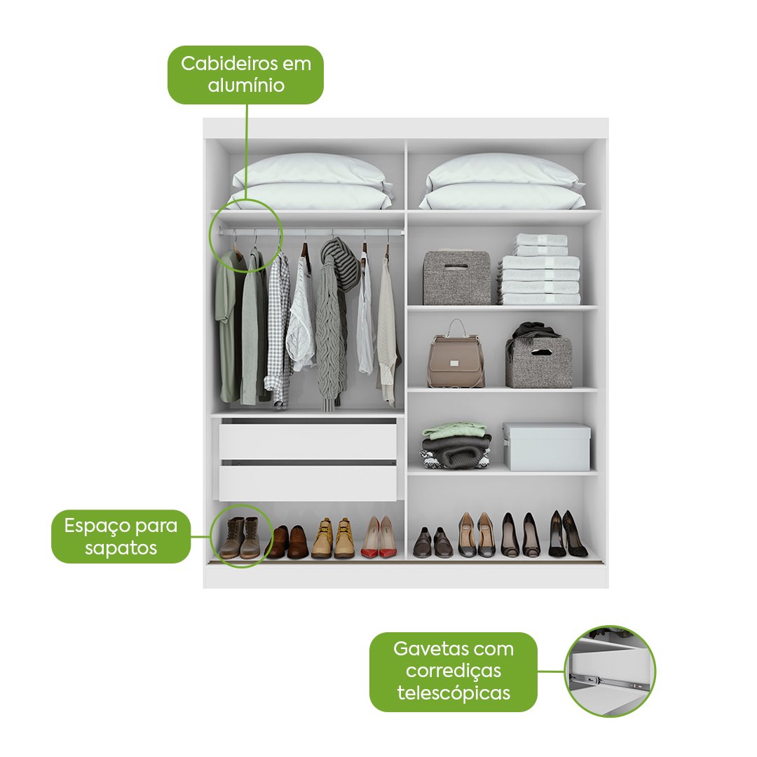 Guarda-Roupa 2 Portas Zeine 1,80 m Branco - LOPAS - Imagem 4