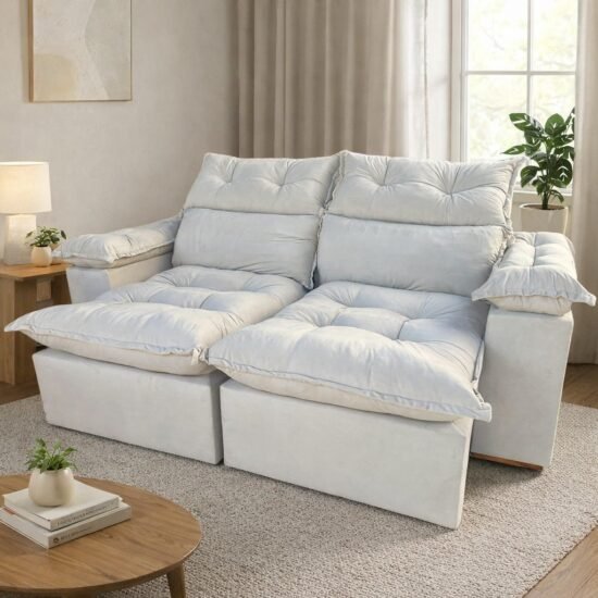 Sofá Retrátil e Reclinável Imperial 2,00 m Veludo Jolie Bege 03 - IMPERIAL DECOR