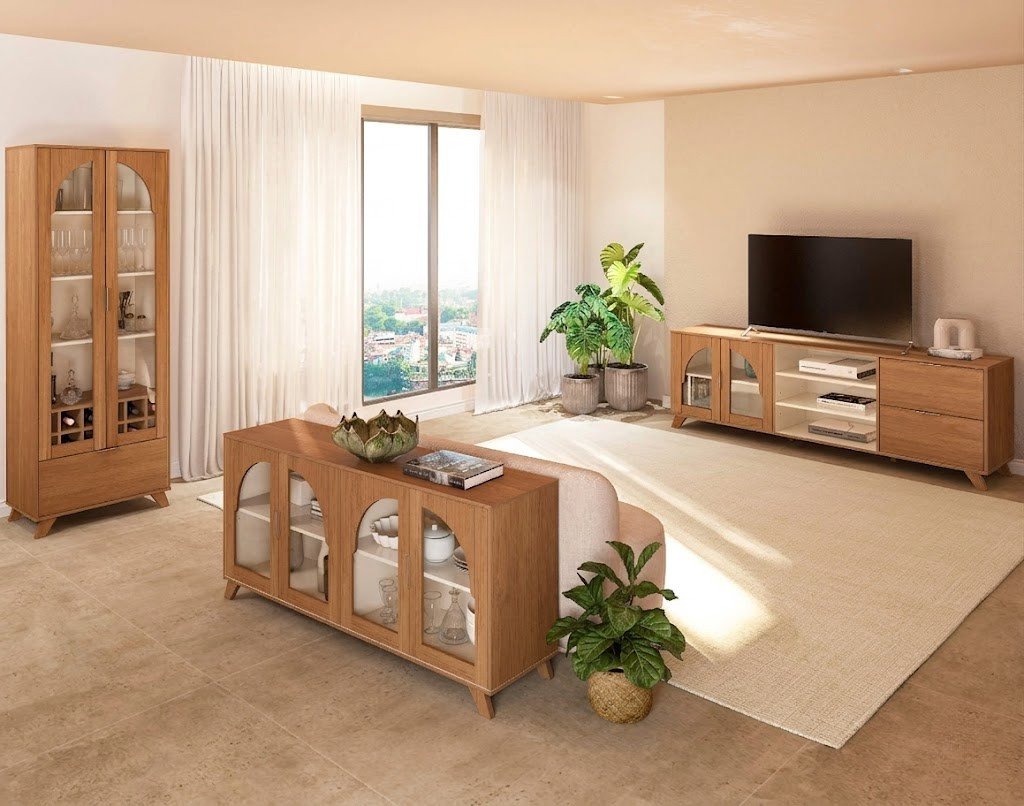 Conjunto Murano (Buffet, Cristaleira e Rack) Cinamomo/Off White – ARTELY - Imagem 2