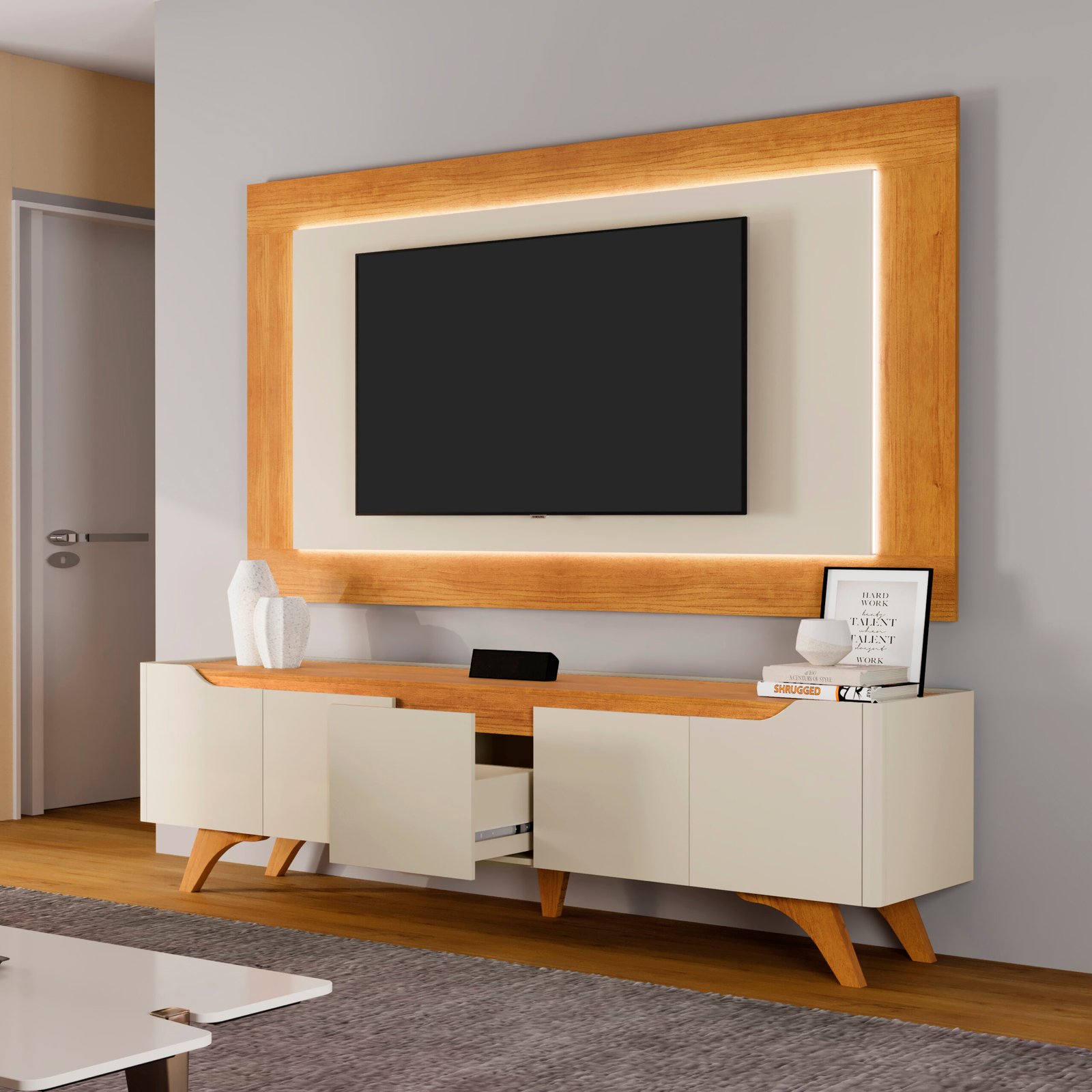 Painel + Rack até 65" Atenas 2.2 Off White/Naturale - MAVAULAR - Imagem 4
