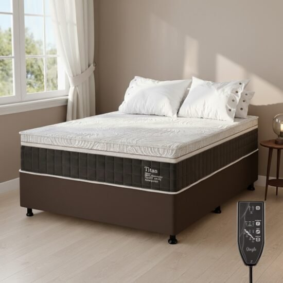 Colchão Casal Massageador Titan/Thor 34 cm D28 Molas Ensacadas + Base Box Simples Corino Marrom – VIERO + ALTO NÍVEL