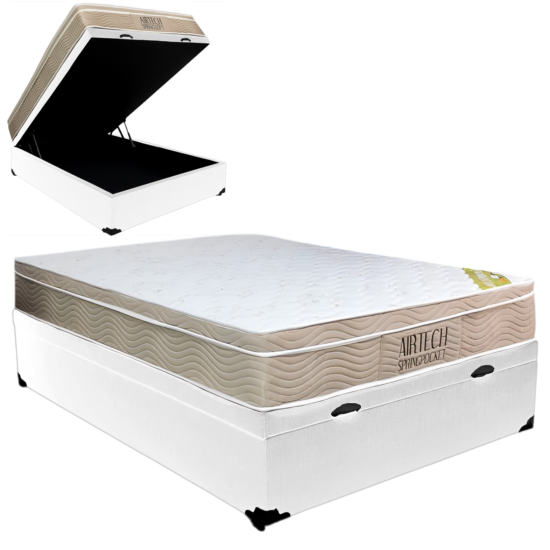 Alternative view of Colchão Casal Airtech Springpocket 25 cm D26 Molas Ensacadas + Base Baú Corino Branco – ORTOBOM + BIOSTAR