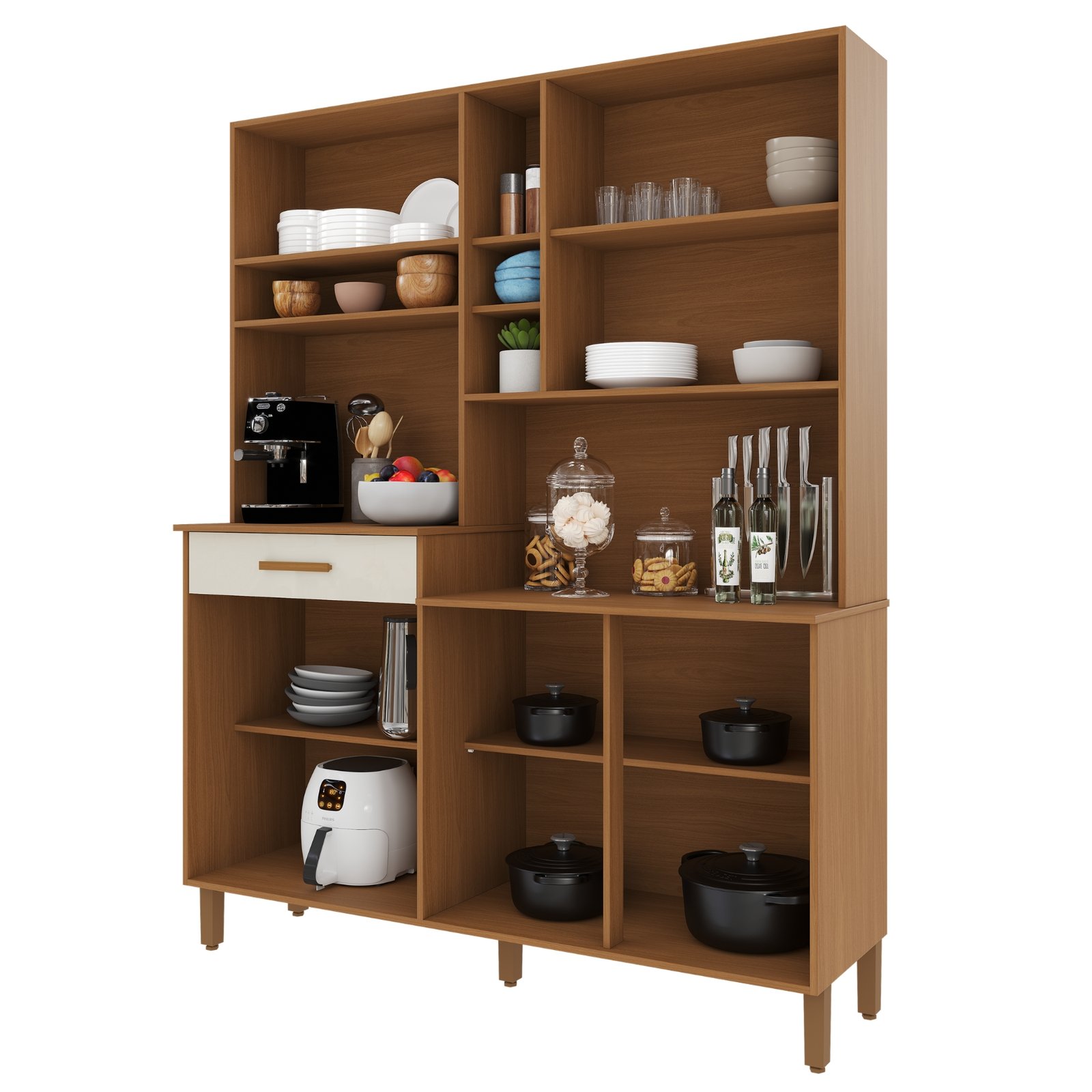 Kit Cozinha Braga 1,60 m Freijó/Off White – INDÉKES - Imagem 3