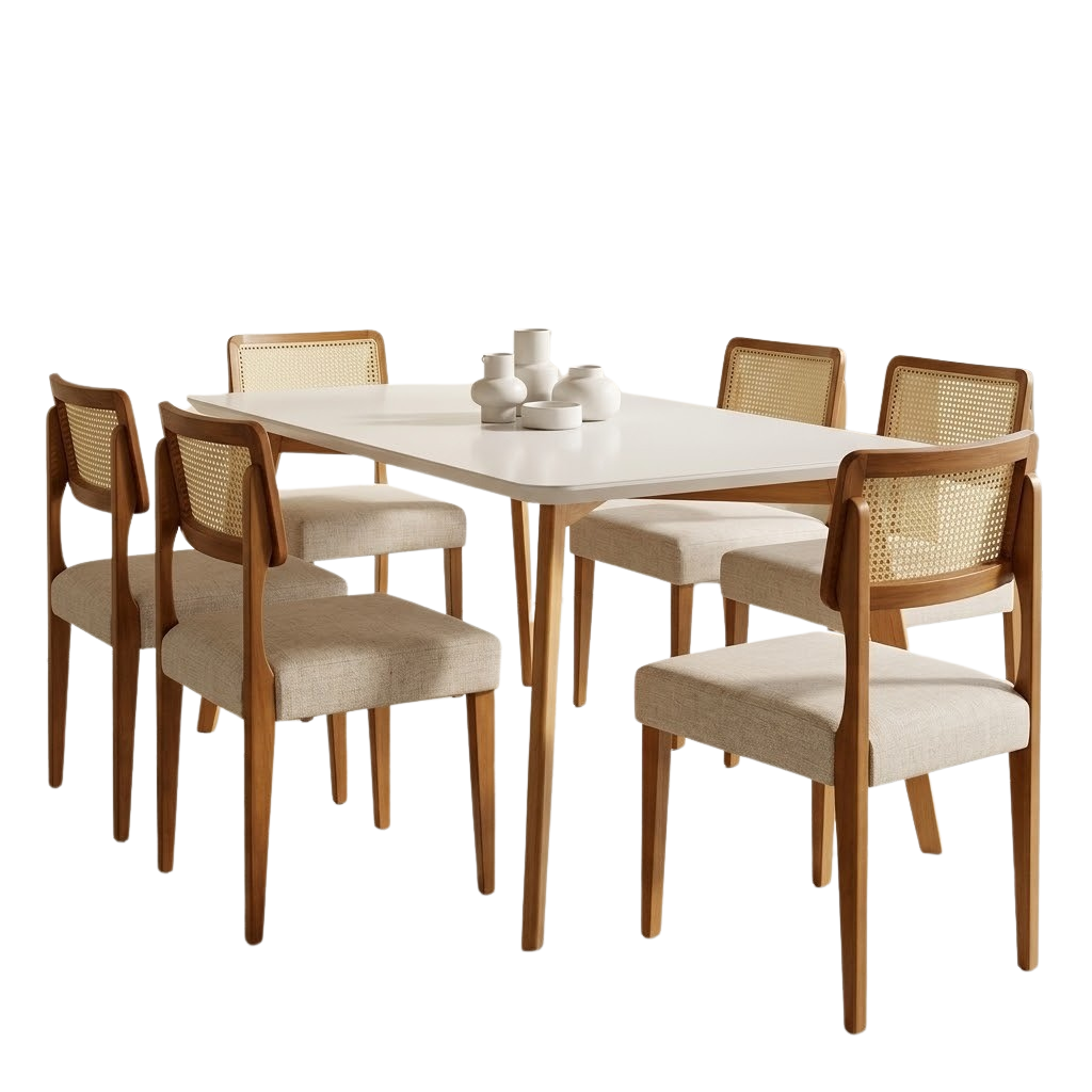 Mesa Anne 180 Mel/Off White com 6 Cadeiras Fortaleza Linho Palha 311A – HR MOVELARIA - Imagem 2