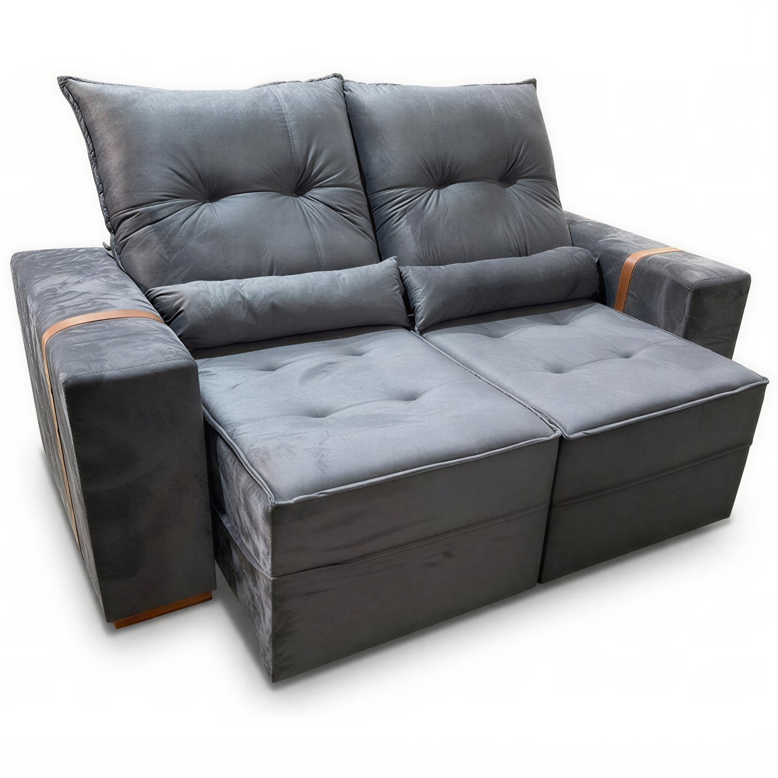 Sofá Retrátil e Reclinável Júnior 1,80 m Veludo Cinza Grafite 08 - IMPERIAL DECOR - Imagem 5