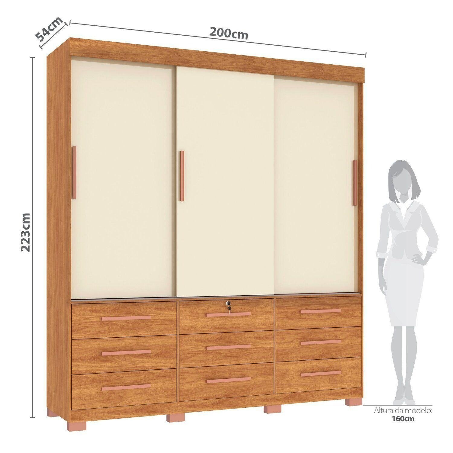 Guarda-Roupa 3 Portas Toronto RP1930 + Cômoda 4 Gavetas com Sapateira Leme CO240 Cinamomo/Off White/Cinamomo – FELLICCI - Imagem 7