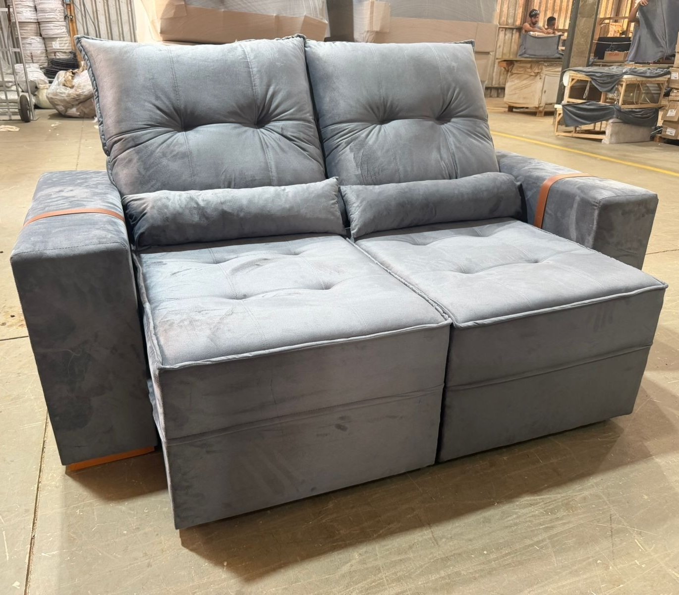 Sofá Retrátil e Reclinável Júnior 1,80 m Veludo Cinza Grafite 08 - IMPERIAL DECOR - Imagem 2