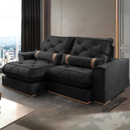 Alternative view of Sofa Retratil e Reclinavel Poseidon 029 2,50 m Veludo Preto - VICAM ESTOFADOS