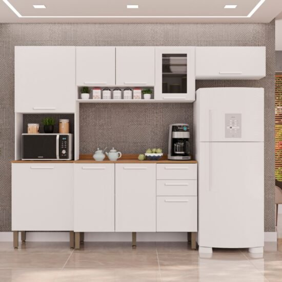 Cozinha Completa New Valência (Vidro fumê) Branco - SALLÊTO
