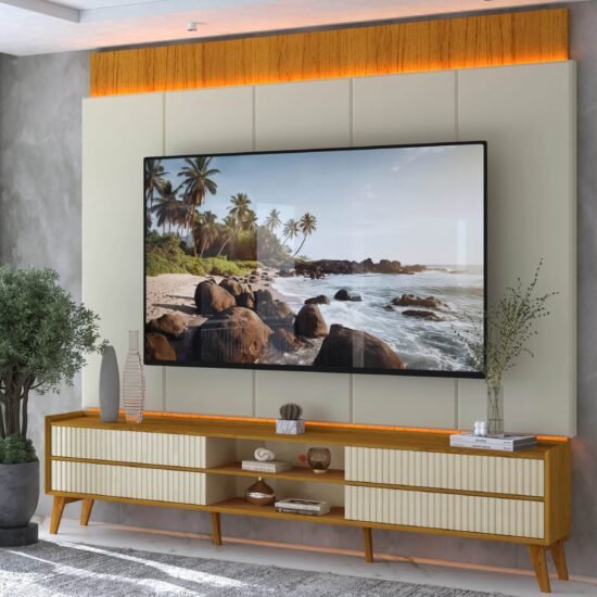 Painel + Rack até 85" Magnífico Naturale/Off White - GELIUS
