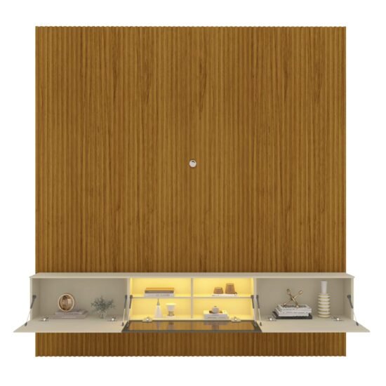Alternative view of Home Suspenso até 85" Supremo Ripado 218 Naturale com Nicho Luminare Off White - GELIUS
