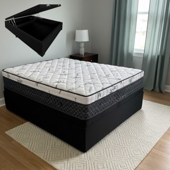 Colchão Casal Prime Light 26 cm D28 Molas Ensacadas + Base Baú Corino Preto – ORTHOPRIME + BIOSTAR