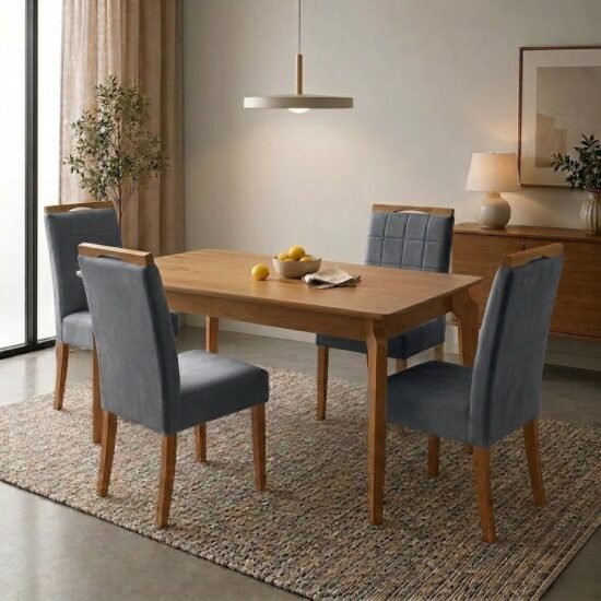 Mesa Atos 120 (Tampo 16 mm) Laminada Mel com 4 Cadeiras Las Vegas Veludo Cinza Grafite 10 – VIEIRA DECOR + OURO DECOR