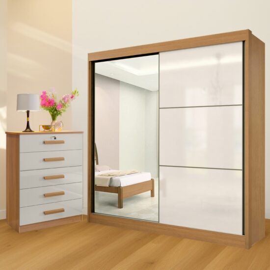 Guarda-Roupa 2 Portas Titanium + Cômoda Ipanema Cinamomo/Off White/Cinamomo – D’DORO MÓVEIS