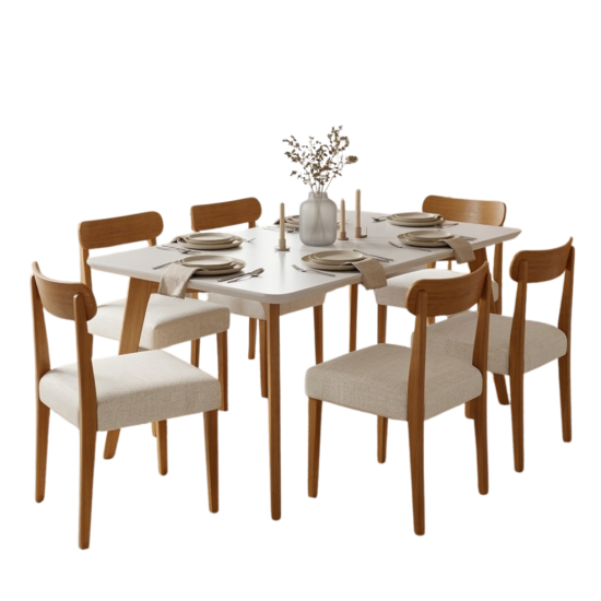Alternative view of Mesa Anne 180 Mel/Off White com 6 Cadeiras Maragogi Linho Palha 311A – HR MOVELARIA