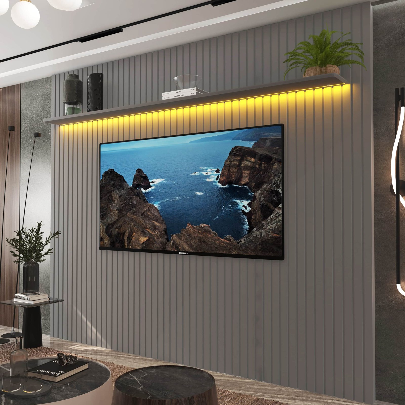 Painel ate 85" Nobre Ripado 230 Cinza - GELIUS - Imagem 2
