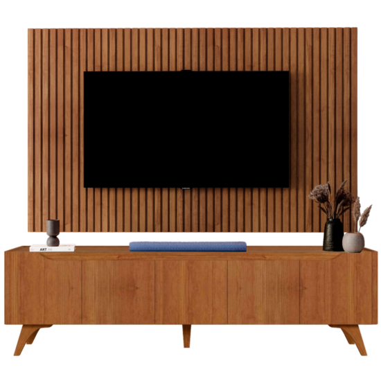 Alternative view of Painel Ripado até 75″ Versátilis 2,17 m + Rack Atenas 2,20 m Naturale – MAVAULAR