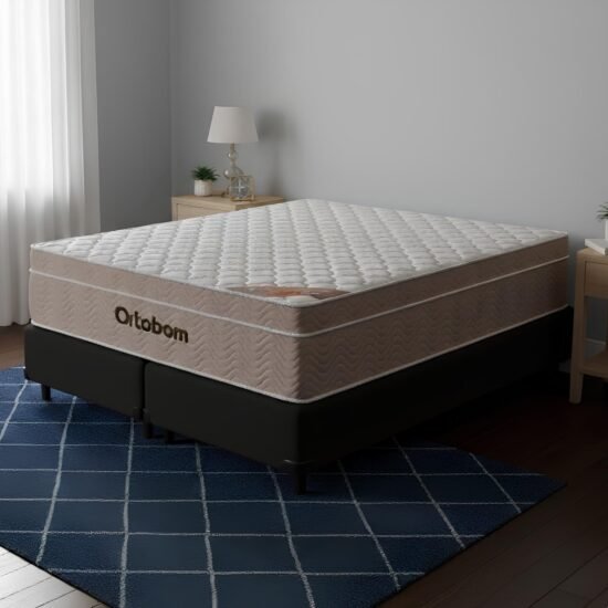 Colchão Queen Airtech Springpocket 25 cm D26 Molas Ensacadas + Base Simples Corino Preto – ORTOBOM + BIOSTAR