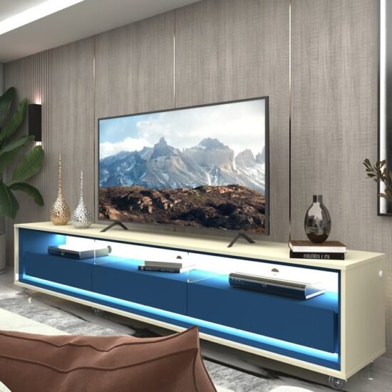 Rack até 75″ Requinte 212 (com Rodízios) Azul/Off White – GELIUS