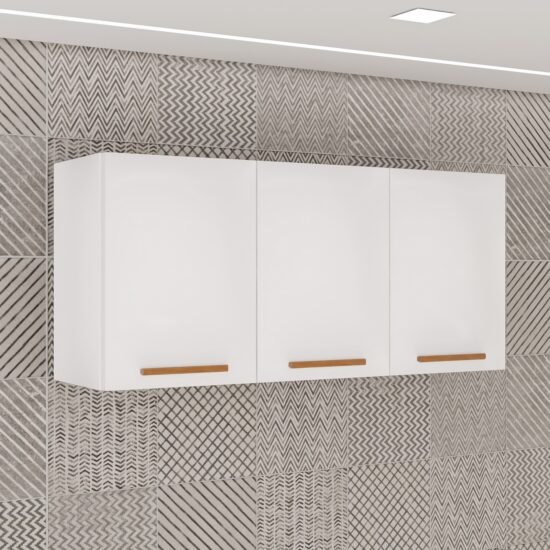 Armário Aéreo Triplo New Valência Branco/Cinamomo - SALLÊTO