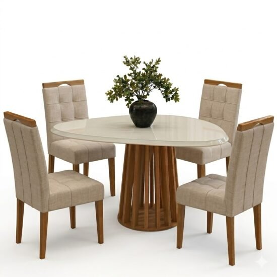 Alternative view of Mesa Lavanda BA45 135 Canela/Off White com 4 Cadeiras Sophia Linho Bege 200 - KAPPESBERG + WM DECOR